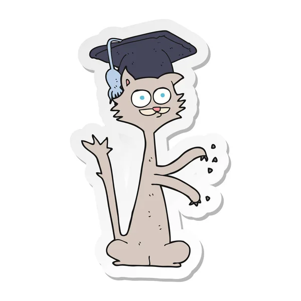 Sticker Cartoon Cat Graduation Cap — Stock Vector