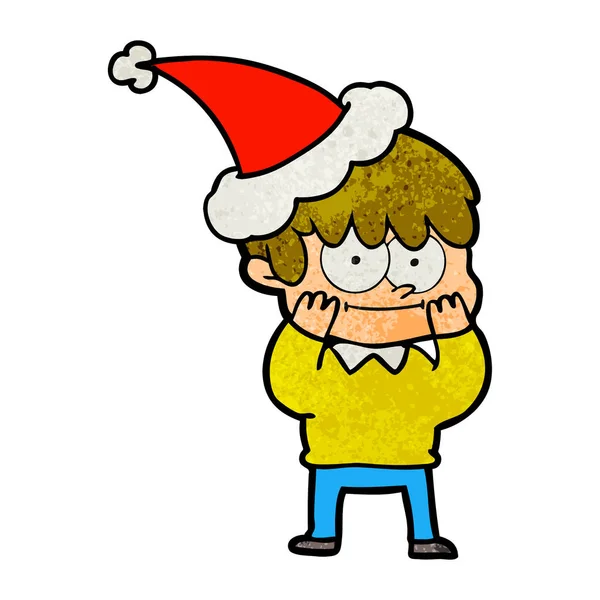 Noel Baba şapkası giyen bir adamın mutlu dokulu çizgi film — Stok Vektör