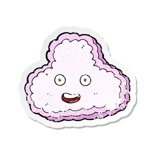 Pegatina retro angustiado de una caricatura nube rosa feliz — Archivo Imágenes Vectoriales