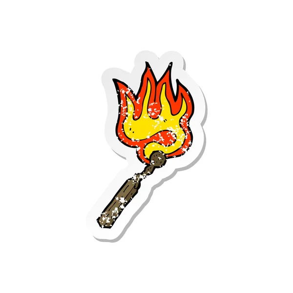 Retro Distressed Sticker Cartoon Burning Match — Stock Vector