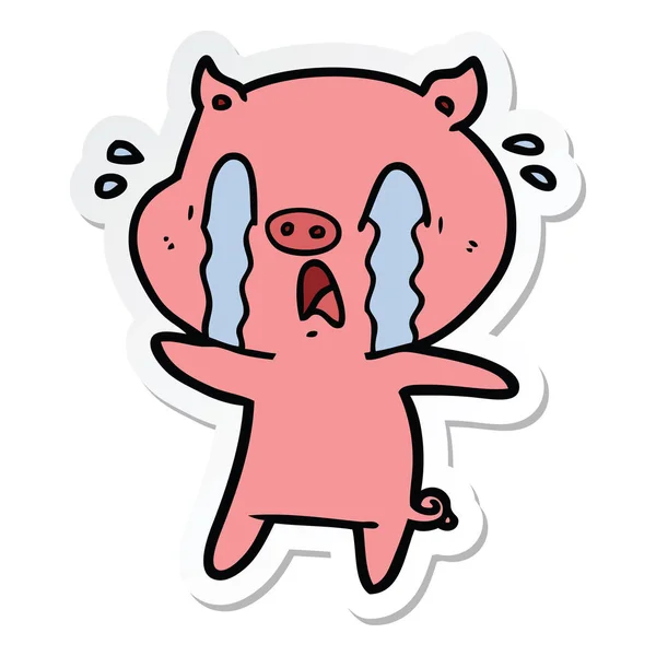 Pegatina de una caricatura de cerdo llorando — Vector de stock
