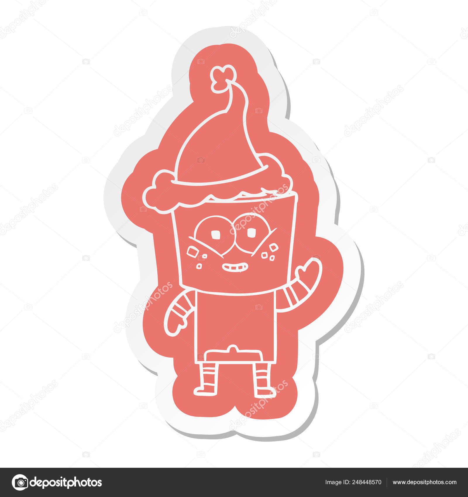 Desenho Animado De Um Robô Que Acenava Olá Usando Chapéu De Santa,  Desenhado Pela Mão Ilustração do Vetor - Ilustração de moagem, etiqueta:  146080685