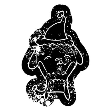 simge Noel Baba şapkası giyen bir köpek mutlu ilginç karikatür sıkıntılı