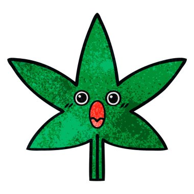 Retro grunge doku karikatür marihuana yaprağı