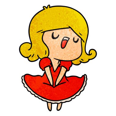 bir şirin şarkı kawaii kız dokulu karikatür çizimi