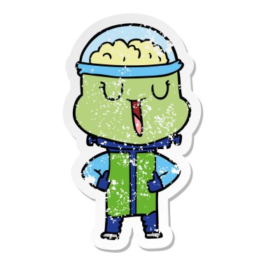 bir mutlu karikatür robot sıkıntılı etiket