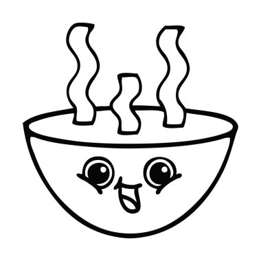 bir kase sıcak çorba çizim karikatür