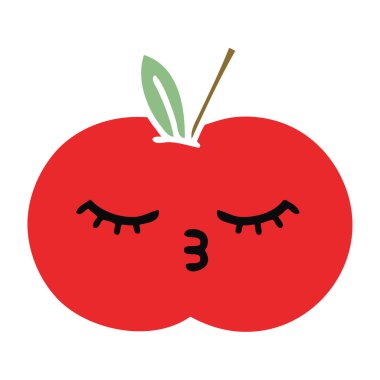düz renk retro karikatür bir Kırmızı elma