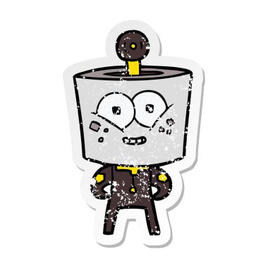 bir mutlu karikatür robot sıkıntılı etiket