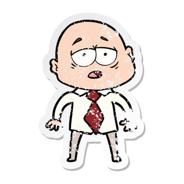 bir karikatür sıkıntılı etiket gömlek ve kravat kel adam yorgun