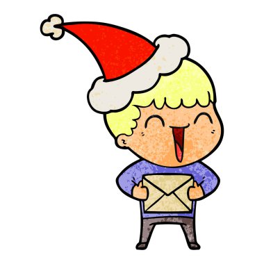 Noel Baba şapkası giyen mutlu bir adamın dokulu çizgi film el çekilmiş