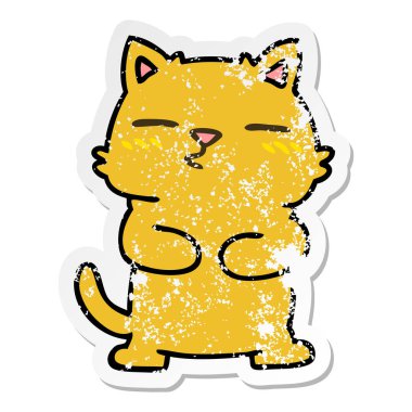 ilginç bir el sıkıntılı etiket karikatür kedi çizilmiş