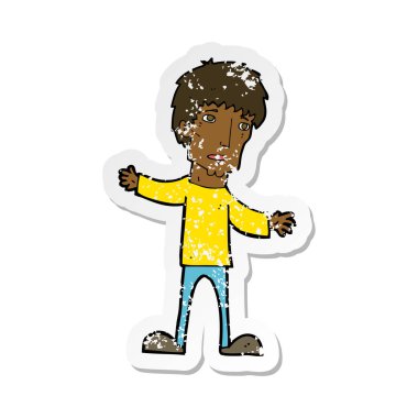 Retro etiket bir karikatür adamım endişeli sıkıntılı