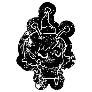 uzaylı kız çizgi film sıkıntılı simgesi giyen Noel ha gülümseyen