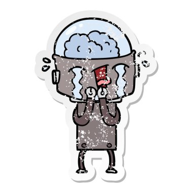 robot ağlıyor bir karikatür sıkıntılı etiket