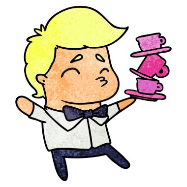 kawaii şirin garson dokulu karikatür çizimi