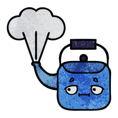 Retro grunge doku karikatür dumanı tüten bir Kettle