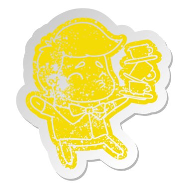 kawaii şirin garson sıkıntılı eski etiket