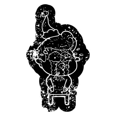 Noel Baba şapkası giyen bir ağlayan adam karikatür sıkıntılı simgesi