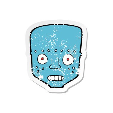 Retro sıkıntılı Etiket cartoon robot baş