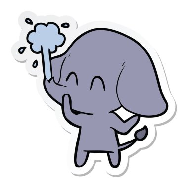 etiket su spouting bir sevimli çizgi fil