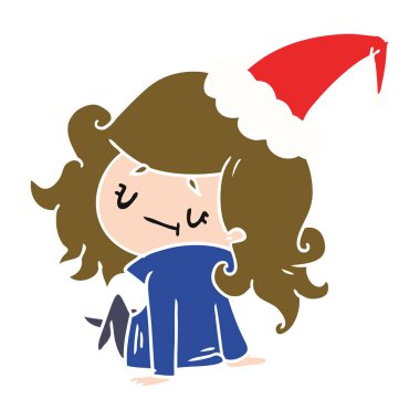 Noel karikatür kawaii kız el çekilmiş