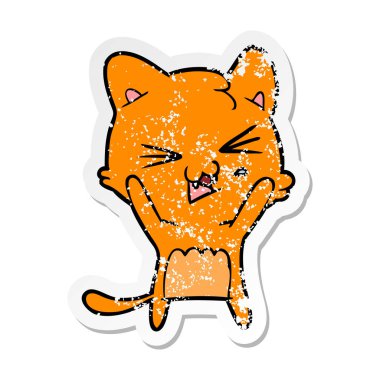 bir karikatür kedi tıslama sıkıntılı etiket
