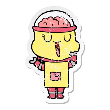 bir mutlu karikatür robot sıkıntılı etiket