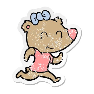 Koşu bir kadın ayının sıkıntılı etiket