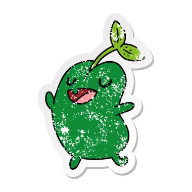 sıkıntılı etiket çizgi film illüstrasyon kawaii şirin çimlenme fasulye