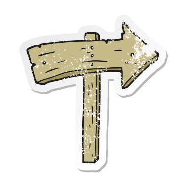 Retro sıkıntılı etiket bir karikatür ahşap yön ok