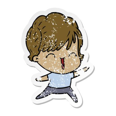 bir çizgi film gülen kadının sıkıntılı etiket