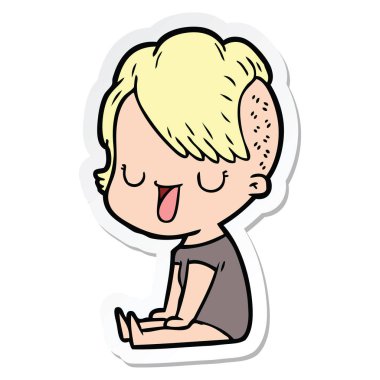 etiket hipster saç kesimi ile sevimli çizgi kızın