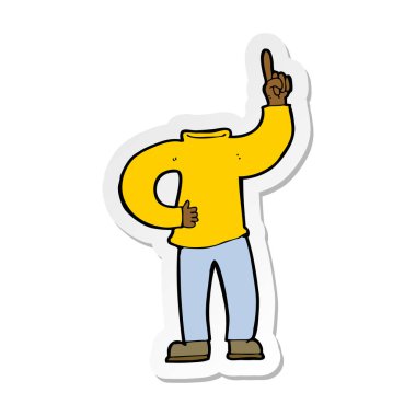 etiket bir karikatür başsız vücut yükseltilmiş el ile