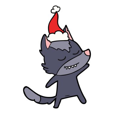 Noel Baba şapkası giyen bir kurt dostu çizgi çizme