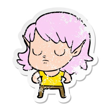 bir çizgi film elf kızın sıkıntılı etiket