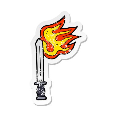 Retro sıkıntılı etiket bir karikatür kılıç