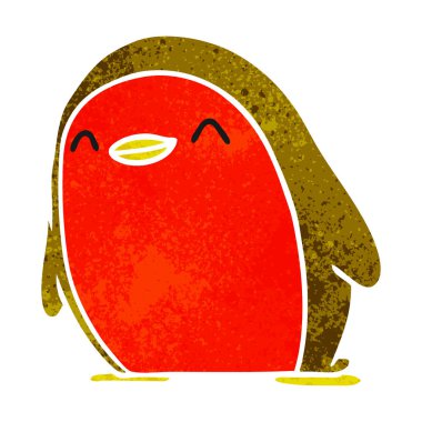 Retro karikatür şirin kawaii kırmızı robin 