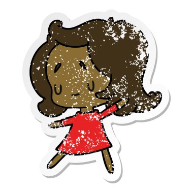 bir şirin kawaii kızın sıkıntılı etiket çizgi film