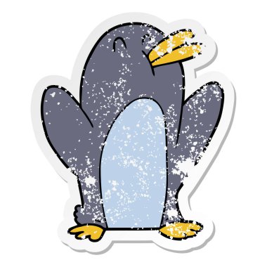 bir karikatür penguen sıkıntılı etiket