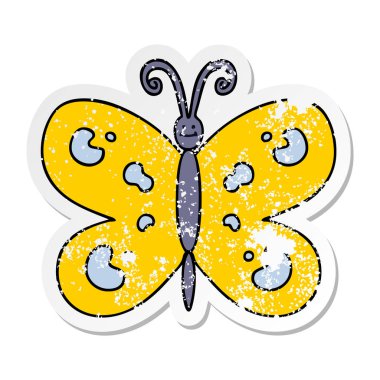 ilginç bir el sıkıntılı etiket karikatür kelebek çizilmiş