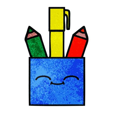 Retro grunge doku karikatür bir kalem tencere