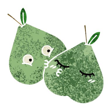 Retro illüstrasyon stil karikatür yeşil armut