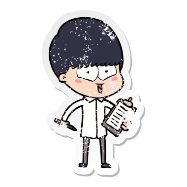 sıkıntılı etiket bir karikatür mutlu çocuk