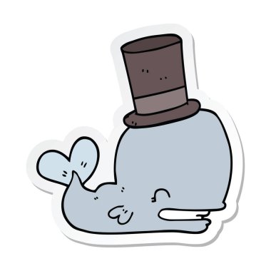 Silindir şapka giyen bir karikatür balinanın etiket