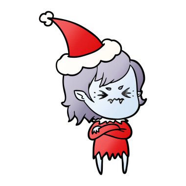 Noel Baba şapkası giyen bir vampir kız degrade çizgi film rahatsız el çekilmiş