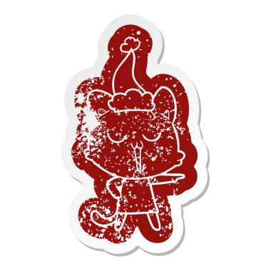 Noel Baba şapkası giyen bir kedi şarkı ilginç karikatür sıkıntılı etiket