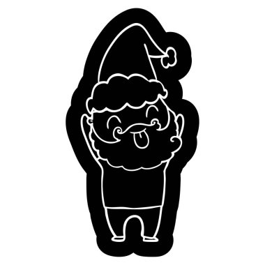 Sakallı Noel Baba şapkası giyen dilini