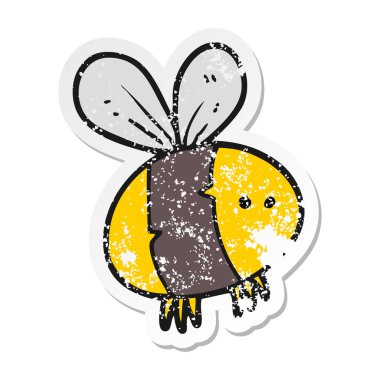 bir çizgi film arı Retro sıkıntılı etiket