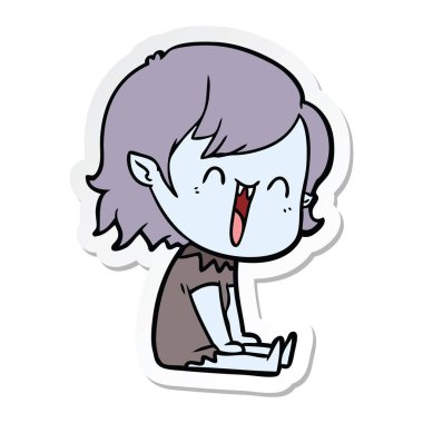 sevimli çizgi mutlu vampir kız etiketi